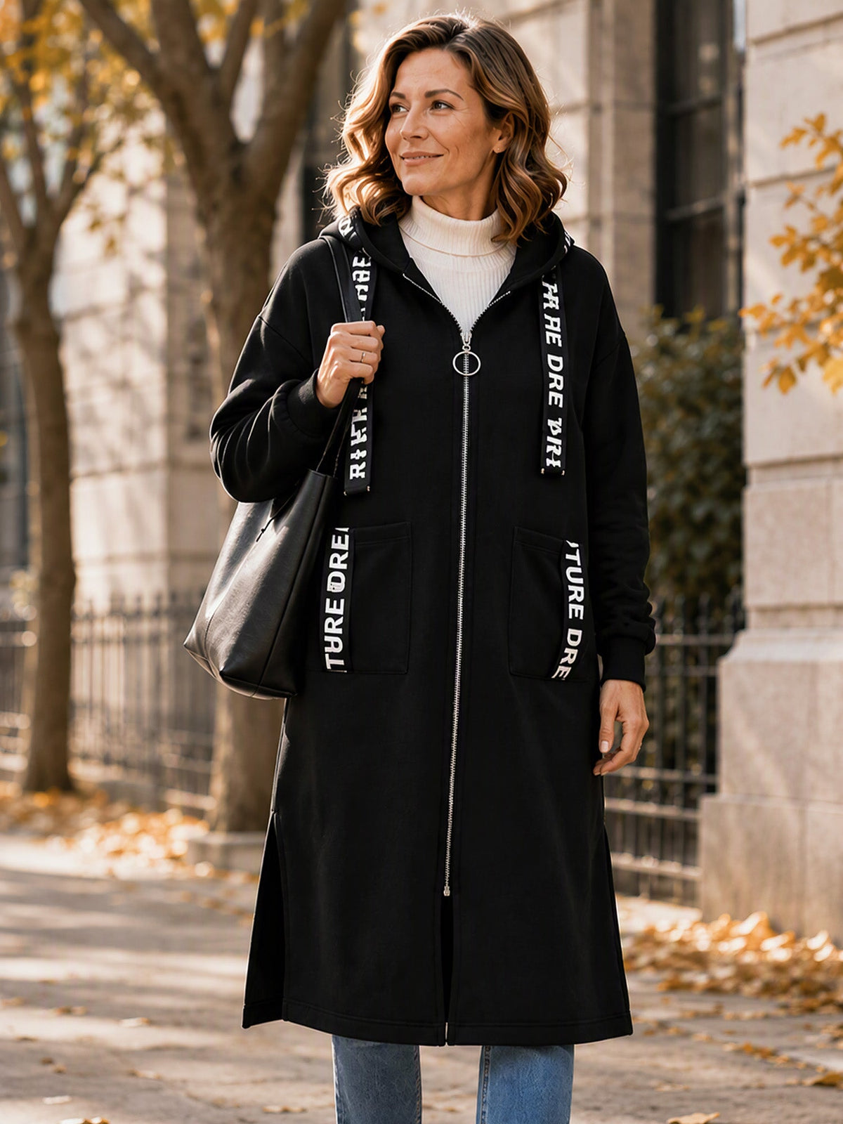 Veraperle abrigo sudadera largo en negro, foto del proveedor