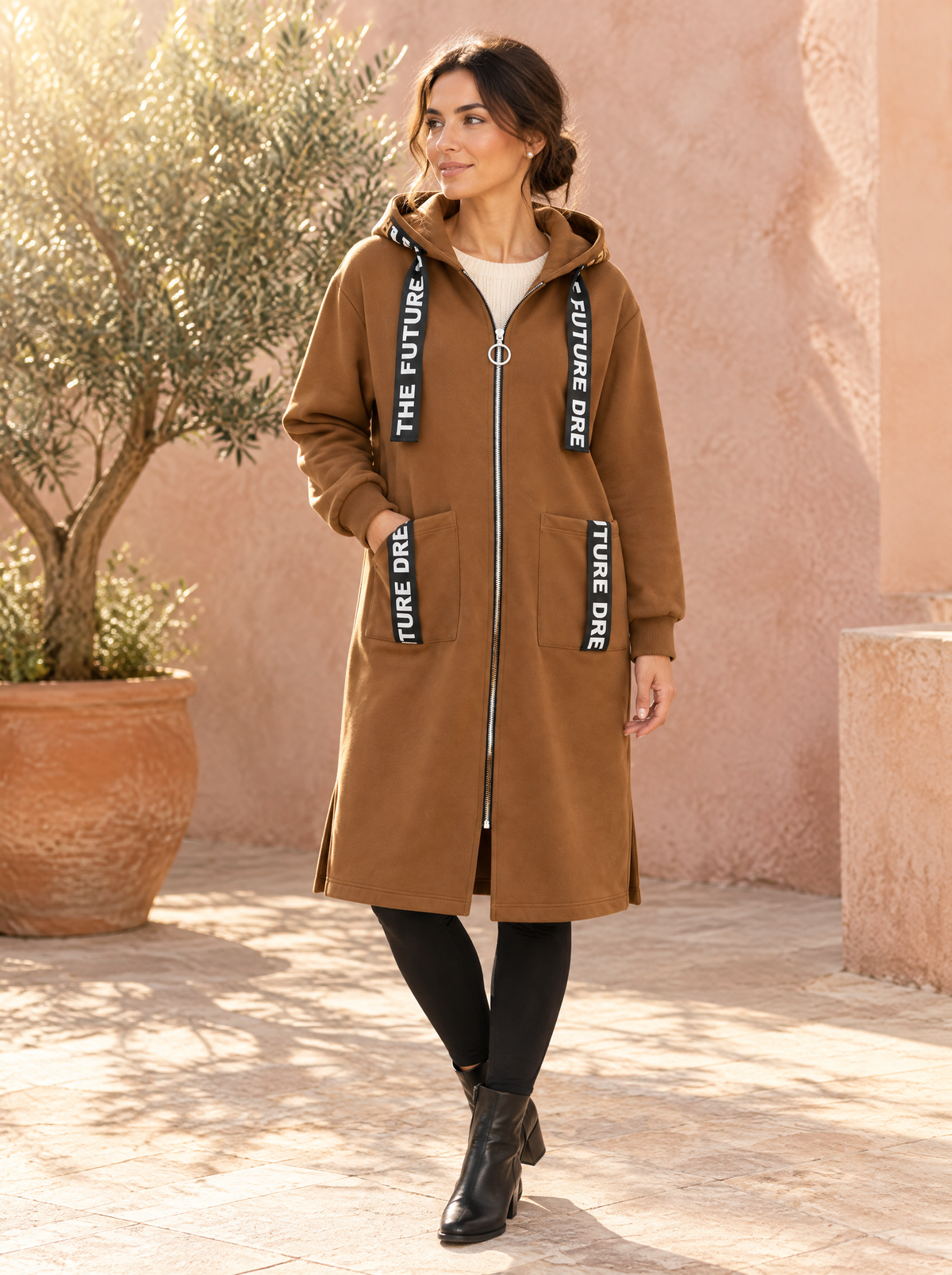 Veraperle abrigo sudadera largo en camel