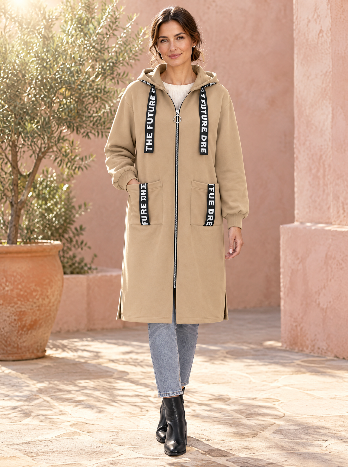 Veraperle abrigo sudadera largo en beige