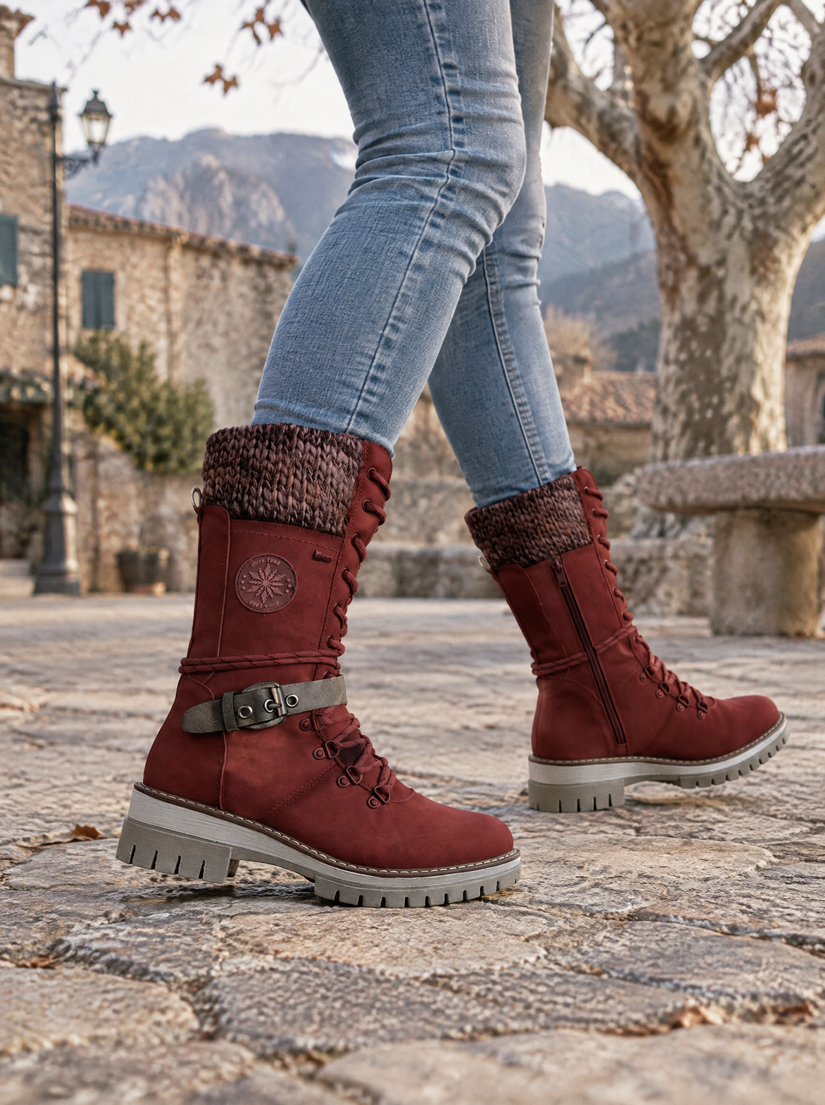 Veraperle botas de media caña con puño de punto en rojo