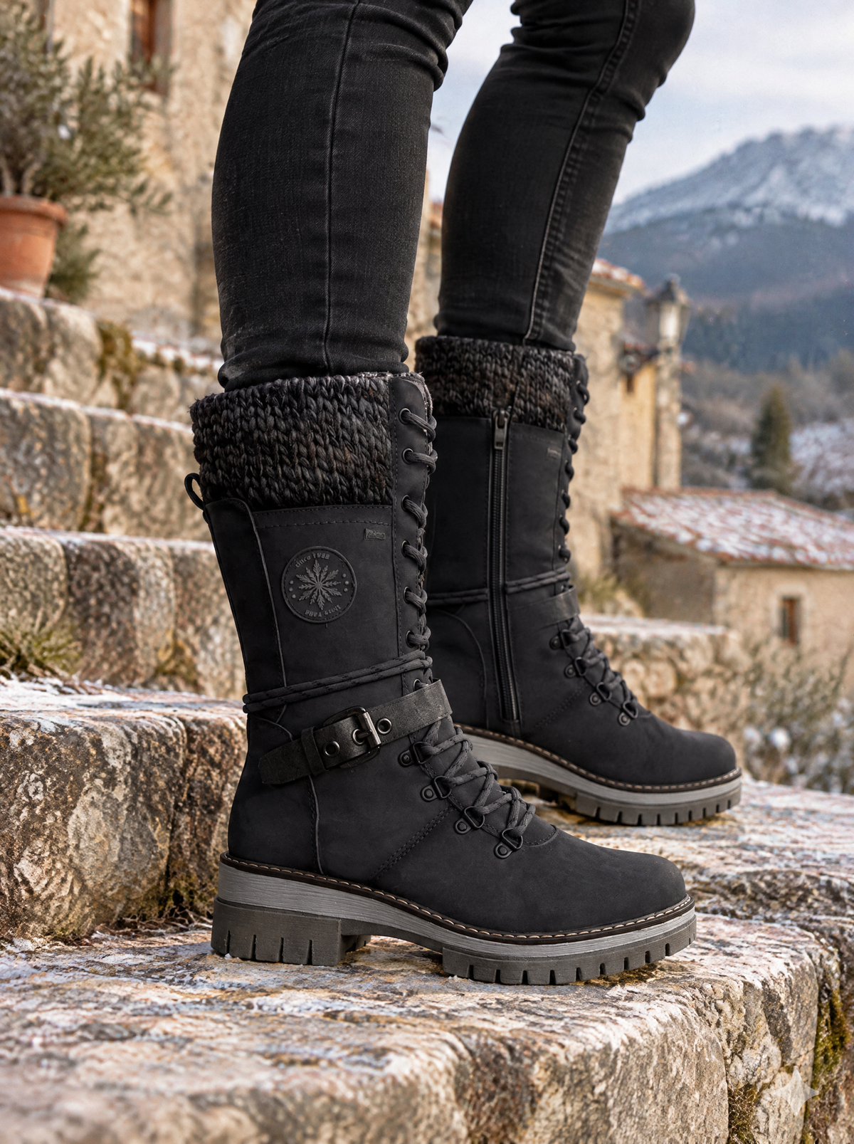 Veraperle botas de media caña con puño de punto en negro