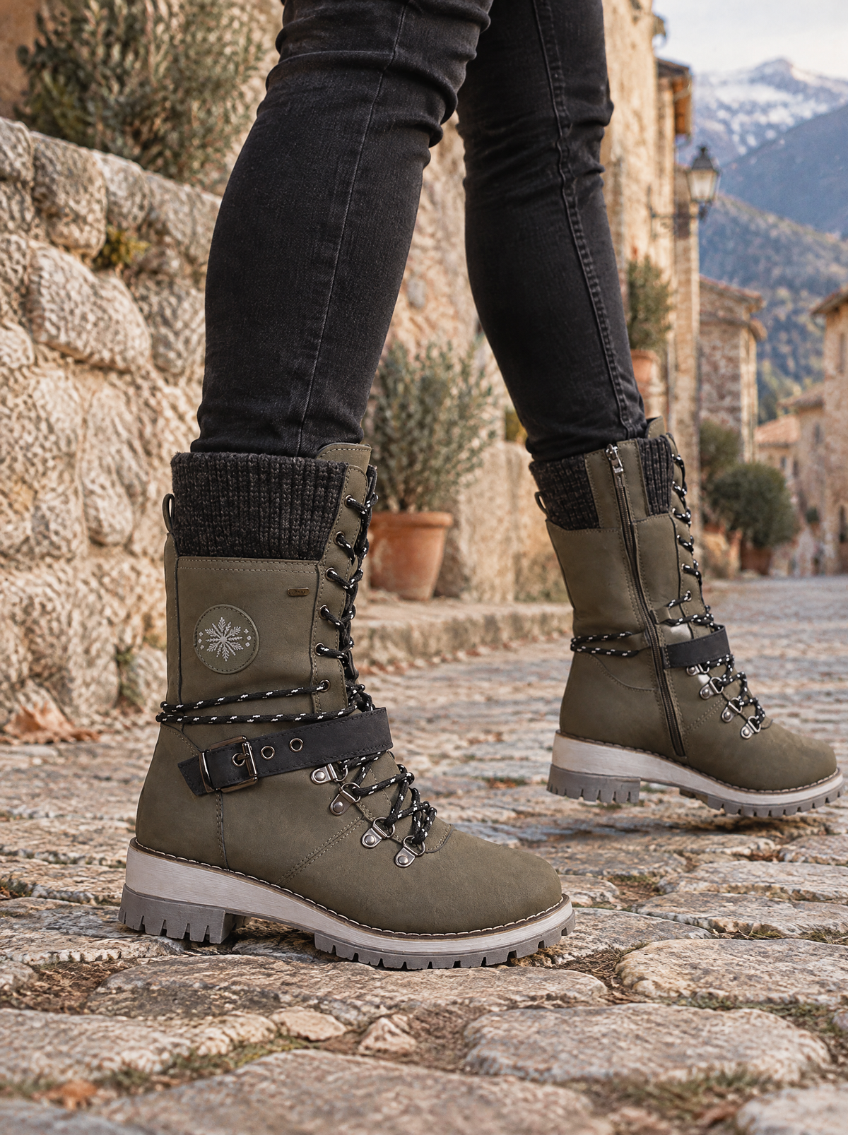 Veraperle botas de media caña con puño de punto en verde