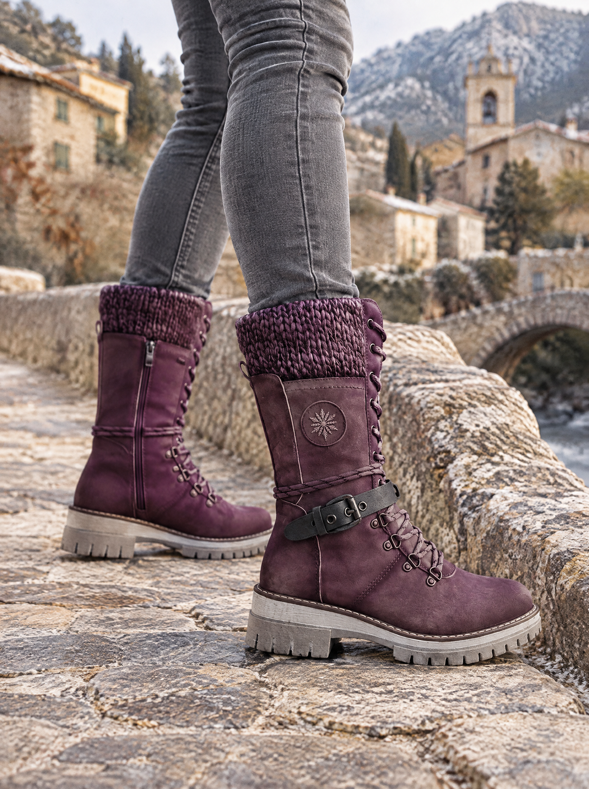 Veraperle botas de media caña con puño de punto en morado