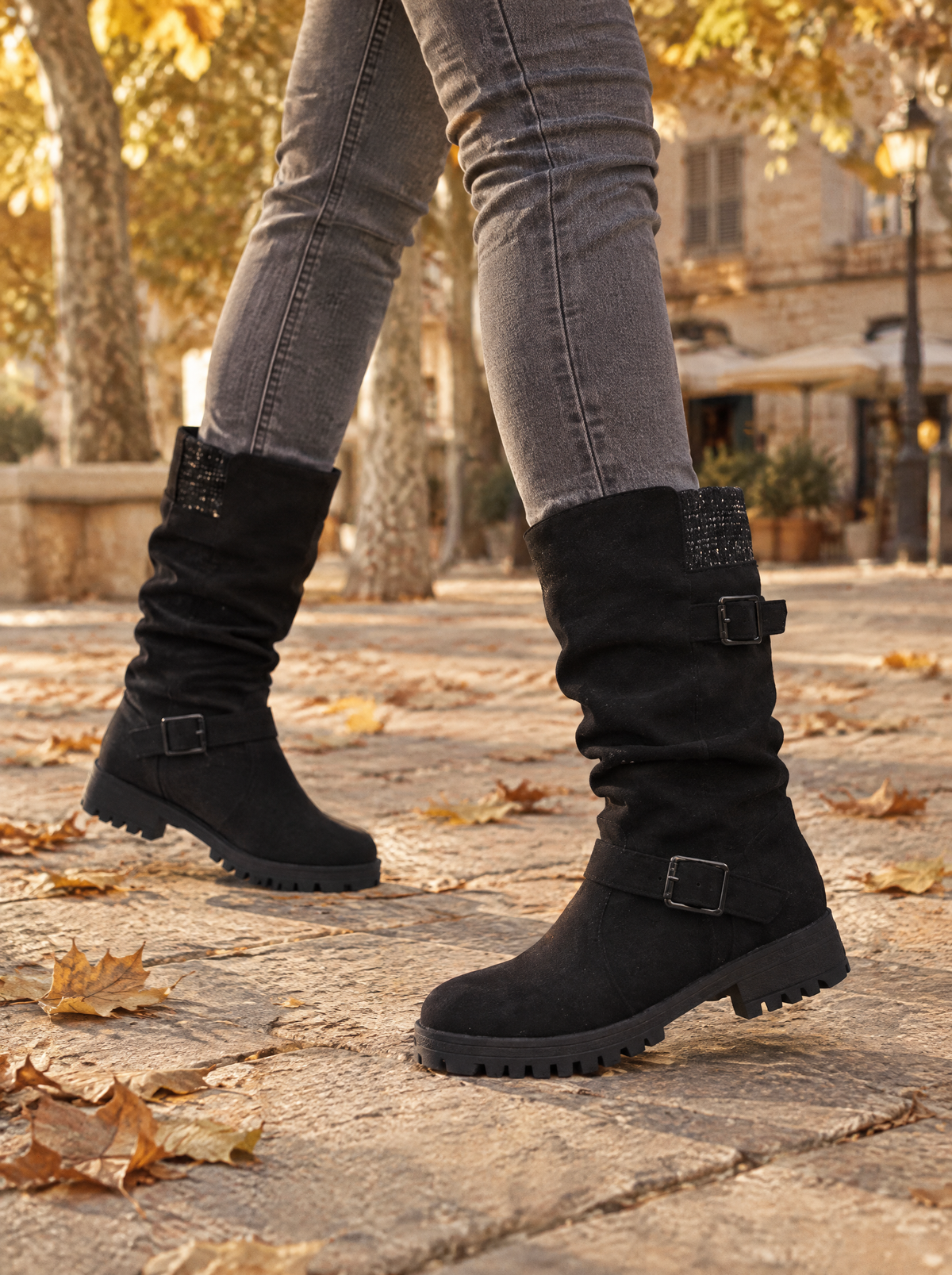 Veraperle botas de media caña con hebillas efecto ante en negro