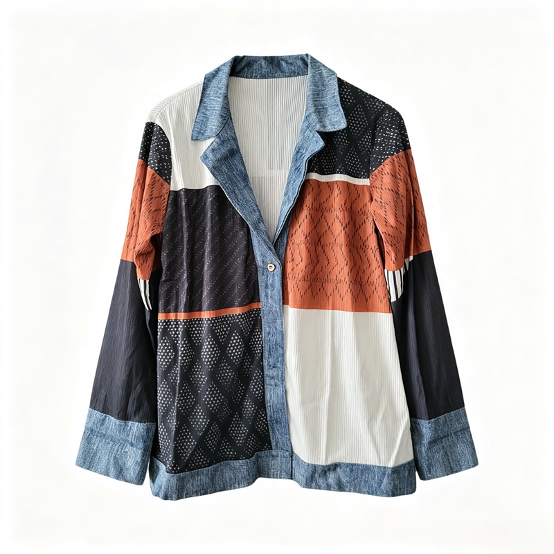 Veraperle chaqueta de punto con detalles vaqueros en patchwork, foto del proveedor