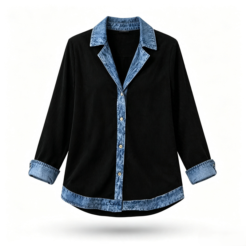 Veraperle chaqueta de punto con detalles vaqueros en negro, foto del proveedor