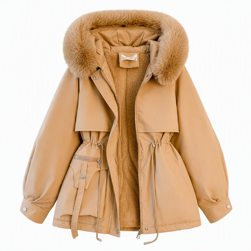 Veraperle parka acolchada en camel con forro de borreguito, foto del proveedor
